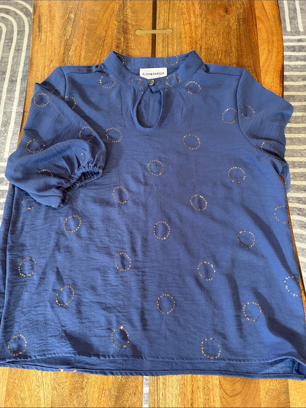 Alex & Parker Periwinkle Blouse with Gold Sequin Circle-Embellishments